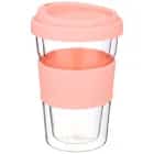 Стакан с двойными стенками "Double-wall" 330 мл с силик.крышкой, 9,5*15 см, розов. (кор=48шт.) (арт. 250-151), норма - фото 1 - миниатюра