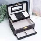 Шкатулка для украшений сундук "Мелкие квадратики. Чёрное серебро" 13х16,5х23 см, кожзам 7294831, норма - фото 2 - миниатюра