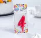 Свеча для торта цифра "Овал" красная "4", плёнка 2303038, норма - фото 1 - миниатюра