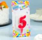 Свеча для торта цифра "Овал" красная "5", плёнка 2303039, норма - фото 1 - миниатюра