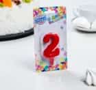 Свеча для торта цифра "Овал" красная "2", плёнка 2303036, норма - фото 1 - миниатюра