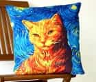 ПОДУШКА ДЕКОРАТИВНАЯ  РЫЖИЙ КОТ ВАН ГОГ, ТКАНЬ: ВЕЛЮР/ПОПЛИН, РАЗМЕР 40*40, МОЛНИЯ, ВНУТРЕННИЙ ЧЕХОЛ СОСТАВ: 1 СТОРОНА ПОЛИЭСТЕР 80%, ХЛОПОК 20%, 2 СТОРОНА ХЛОПОК 100%, АРТ.0254, норма - фото 1 - миниатюра
