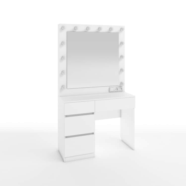 СТОЛ ТУАЛЕТНЫЙ С ЛАМПОЧКАМИ (ТИП 3) (4ЯЩ.) (1000*420*1780ММ), белый (легкий шелк), норма