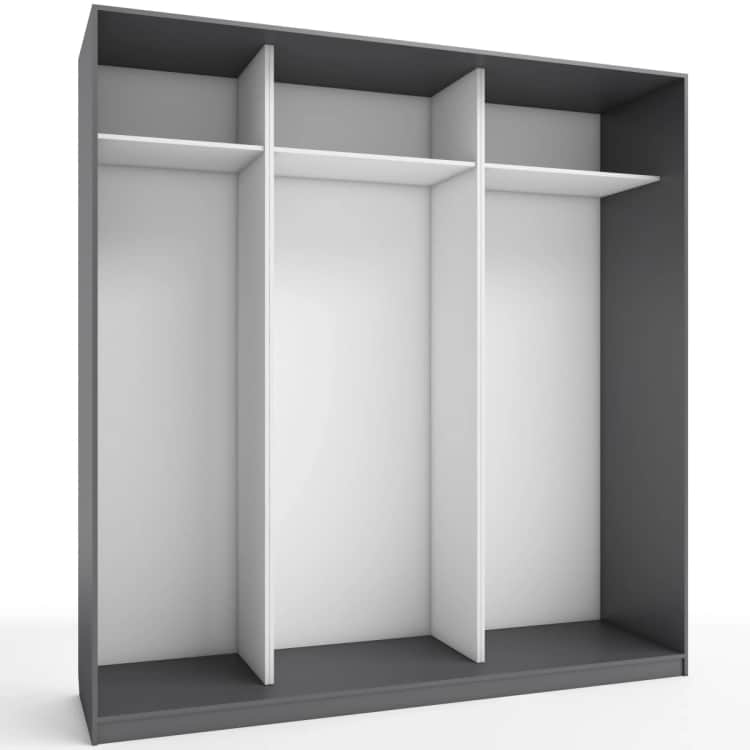 КОРПУС ШКАФА 2200*600*2300 ММ С АНТРЕСОЛЬНЫМИ ПОЛКАМИ, Корпус: ГРАФИТ, Наполнение: БЕЛЫЙ шагрень, норма