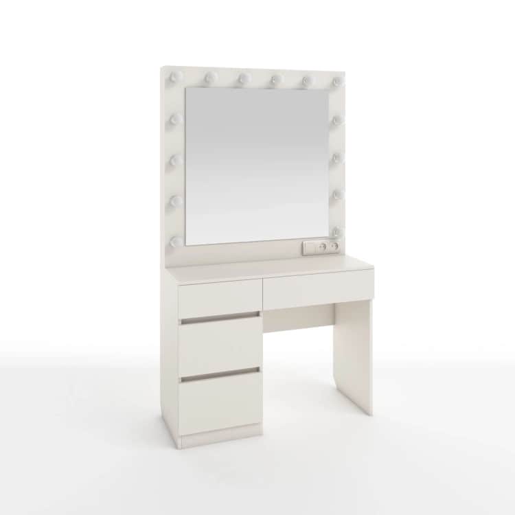 СТОЛ ТУАЛЕТНЫЙ С ЛАМПОЧКАМИ (ТИП 3) (4ЯЩ.) (1000*420*1780ММ), тэффи (легкий шелк), норма