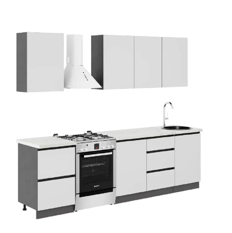 АЙДЕН, серый графит/серый/столешница (0,5м+1,0 м+0,5м), мрамор бернини 38мм, норма