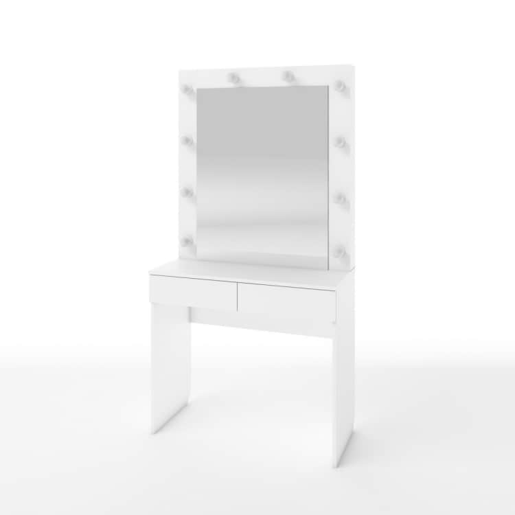 СТОЛ ТУАЛЕТНЫЙ С ЛАМПОЧКАМИ (ТИП 2) 900Х420Х1750ММ, белый (легкий шелк), норма