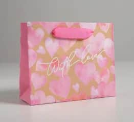 Подарочные пакеты Пакет крафт. «With love» S 15×12×5,5 см 4764583 - изображение 1