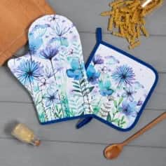 Прихватки, Рукавицы Набор кухонный Blue flowers (варежка-прихватка 20х28 см, прихватка 19х19 см) 100% хл 6535988 - изображение 1