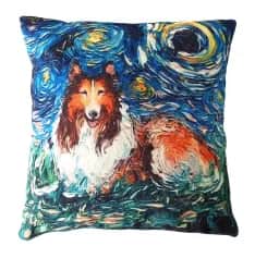Подушки, наволочки декоративные ПОДУШКА ДЕКОРАТИВНАЯ СОБАКИ ВАН ГОГ, КОЛЛИ ТКАНЬ: ВЕЛЮРПОПЛИН, РАЗМЕР 40*40, МОЛНИЯ, ВНУТРЕННИЙ ЧЕХОЛ СОСТАВ: 1 СТОРОНА ПОЛИЭСТЕР 80%, ХЛОПОК 20%, 2 СТОРОНА ХЛОПОК 100%, АРТ.0222 - изображение 1