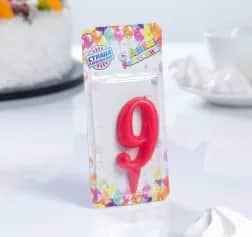 Свеча Свеча для торта цифра Овал красная 9, плёнка 2303043 - изображение 1