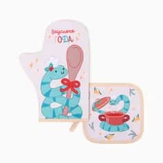 Прихватки, Рукавицы Набор кухонный Доляна Вкусного года: прихватка 17х17 см, варежка-прихватка 20х28 см, 35% хл,65% пэ 1033018 - изображение 1