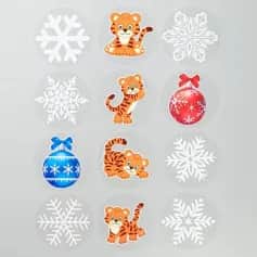 Стикеры, наклейки Набор наклеек Тигр и снежинки 12шт.*9х9 см 7090160 - изображение 1