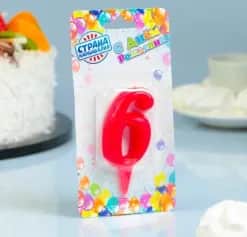 Свеча Свеча для торта цифра Овал красная 6, плёнка 2303040 - изображение 1