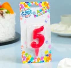 Свеча Свеча для торта цифра Овал красная 5, плёнка 2303039 - изображение 1