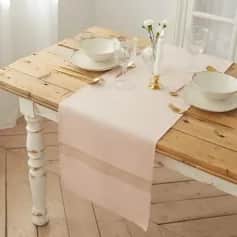 Скатерти, салфетки ДОРОЖКА НА СТОЛ ЭТЕЛЬ 130Х35 ПУДРОВЫЙ С ЗОЛОТОЙ НИТЬЮ, 100% ХЛОПОК, 163 ГМ2 6582135 - изображение 1