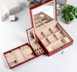 Шкатулки Шкатулка для украшений Ромбы красные матовая 8,5х25х25 см, кожзам. 1677966 - изображение 2