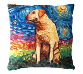 Подушки, наволочки декоративные ПОДУШКА ДЕКОРАТИВНАЯ СОБАКИ ВАН ГОГ, ЛАБРАДОР ТКАНЬ: ВЕЛЮРПОПЛИН, РАЗМЕР 40*40, МОЛНИЯ, ВНУТРЕННИЙ ЧЕХОЛ СОСТАВ: 1 СТОРОНА ПОЛИЭСТЕР 80%, ХЛОПОК 20%, 2 СТОРОНА ХЛОПОК 100%, АРТ. 0224 - изображение 1