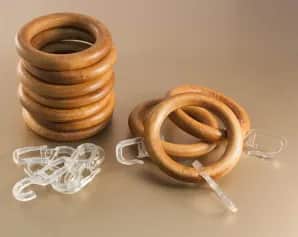 Карнизы для штор Кольца деревянные с крючками, каштан, 28мм, 10 шт. - изображение 1