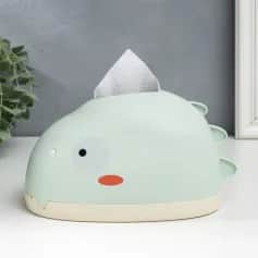 Салфетницы Шкатулка для салфеток Динозавр 12х12х21 см, св.-зелёная, пластик. 7503778 - изображение 1