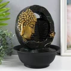 Сувениры Фонтан настольный Золотая голова Будды и лотос 21,3х16,8х27 см, с подсветкой, от сети 9683165 - изображение 2