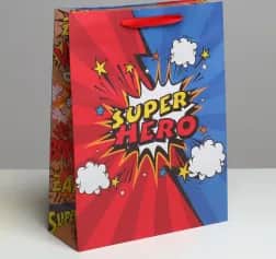 Подарочные пакеты Пакет крафтовый вертикальный «Супер герой», L 31 х 40 х 11,5 см - изображение 1