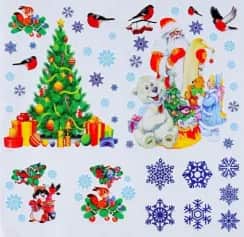 Стикеры, наклейки Набор наклеек Новогодний 36х36 см, микс 4573436 - изображение 1