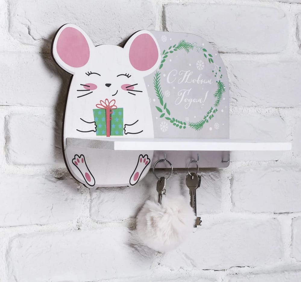 Ключница с полкой "Мышь с подарком" 27х19,3 см 4382041, норма - фото 1