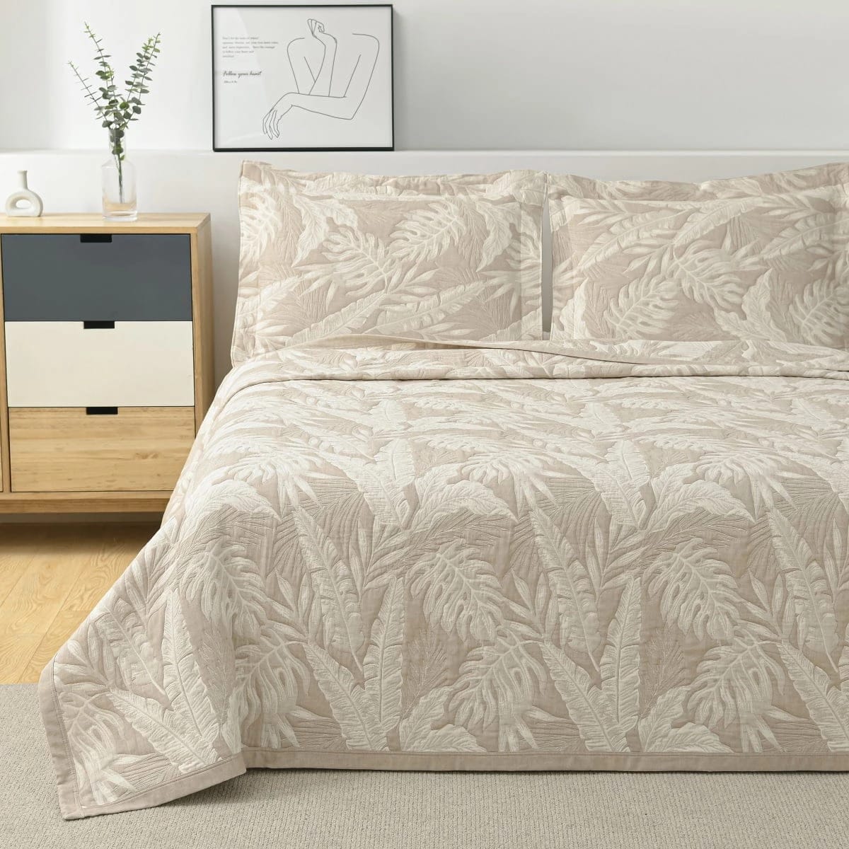 ПОКРЫВАЛО ARYA ЖАККАРД 250X260 TROPIC БЕЖЕВЫЙ С 2 НАВОЛОЧКАМИ, норма - фото 1