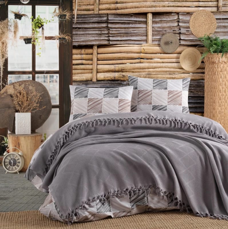 Плед Arya с Бахромой 220x240 Maria Темно-серый, норма - фото 1