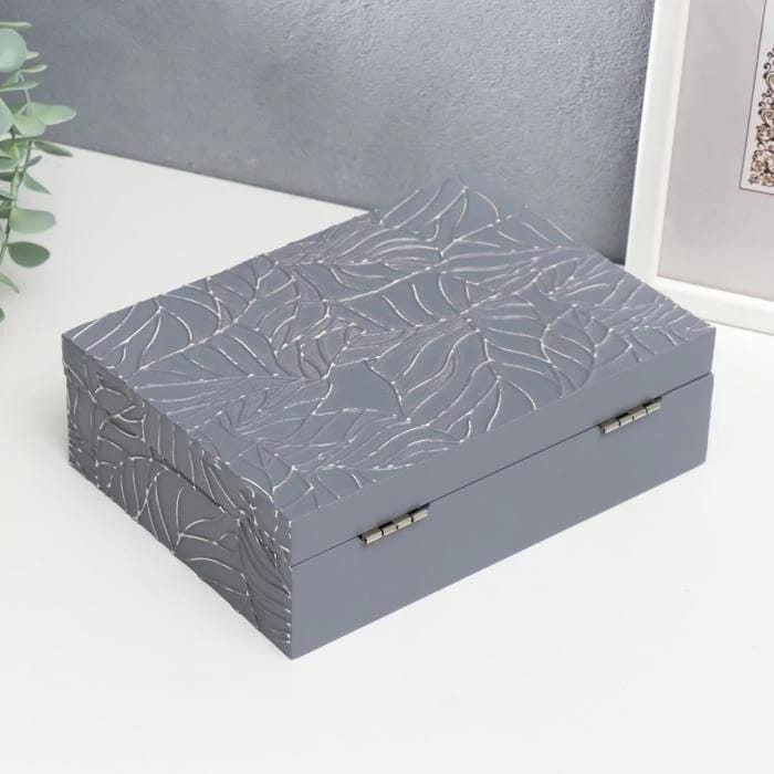 ШКАТУЛКА ДЛЯ УКРАШЕНИЙ "ЛИСТЬЯ НА СЕРОМ" 7Х16,3Х22,3 СМ, ДЕРЕВО  5240640, норма - фото 3