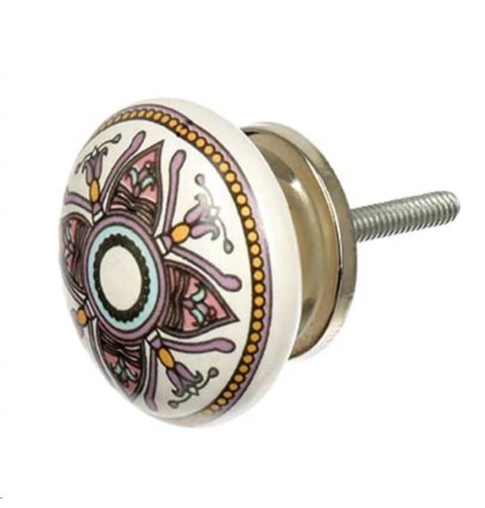 Ручка керамическая для мебели "Орнамент", цвет белый, рисунок сиреневый /300/6 - фото 1