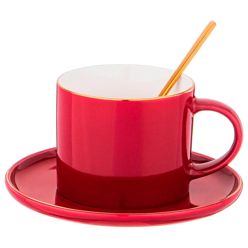 Чайная пара Lefard "Break time" 250 мл с ложкой, красная (кор=24наб.) (арт. 756-246), норма - фото 2