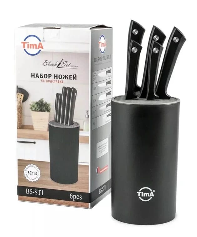 Набор ножей TimA "BlackSet" 5 шт. на подставке (арт. BS-ST1), норма - фото 3