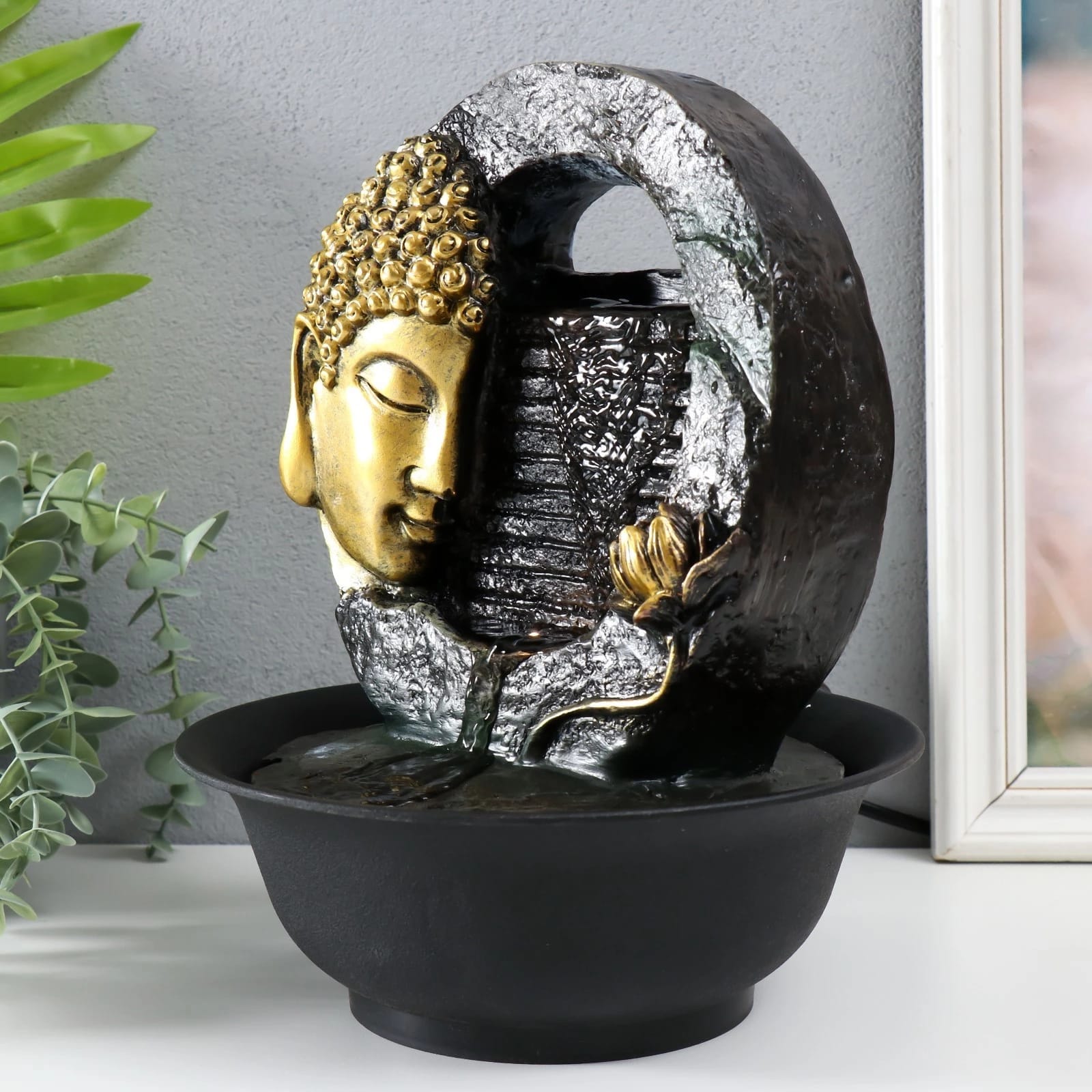 Фонтан настольный "Золотая голова Будды и лотос" 21,3х16,8х27 см, с подсветкой, от сети 9683165, норма - фото 3