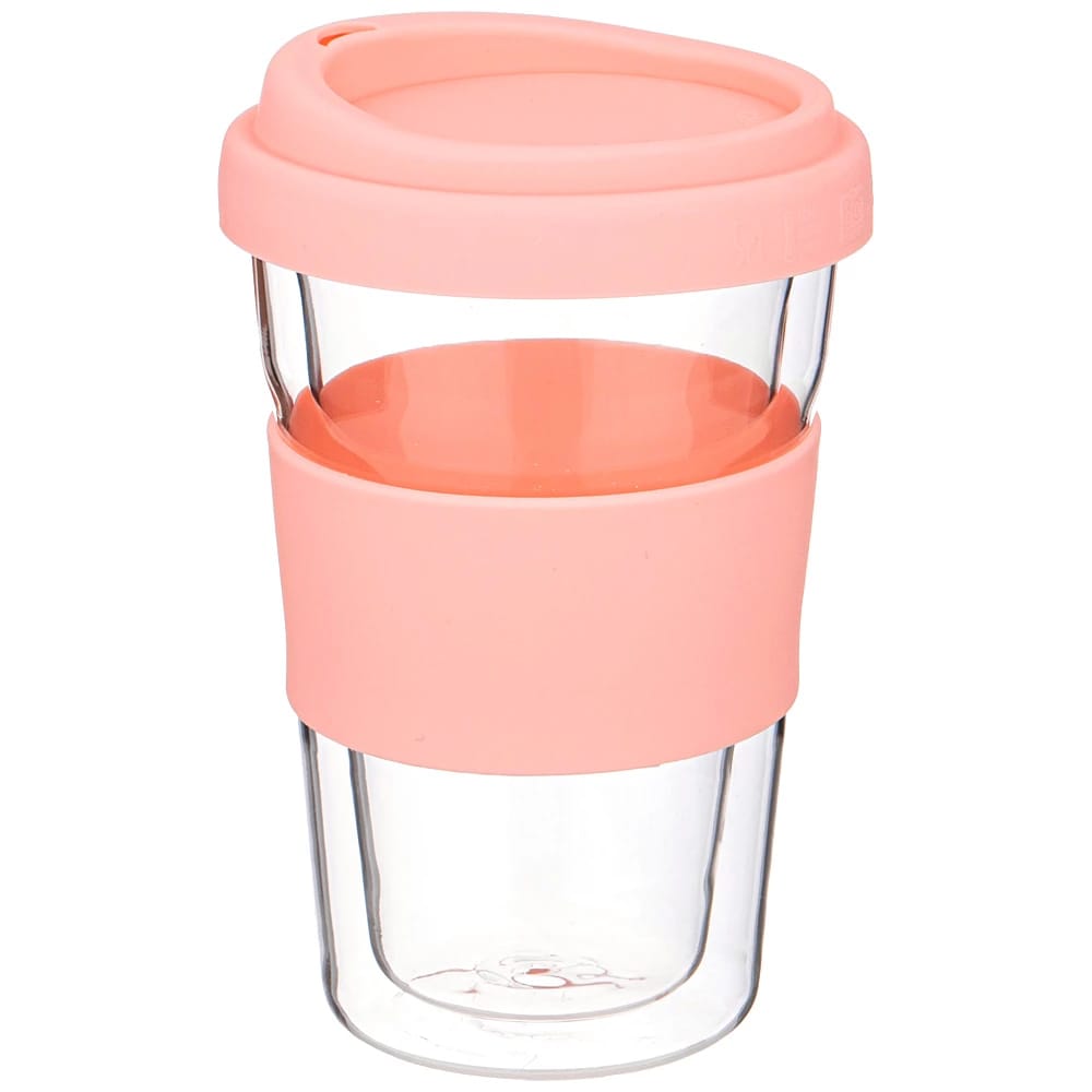 Стакан с двойными стенками "Double-wall" 330 мл с силик.крышкой, 9,5*15 см, розов. (кор=48шт.) (арт. 250-151), норма - фото 1