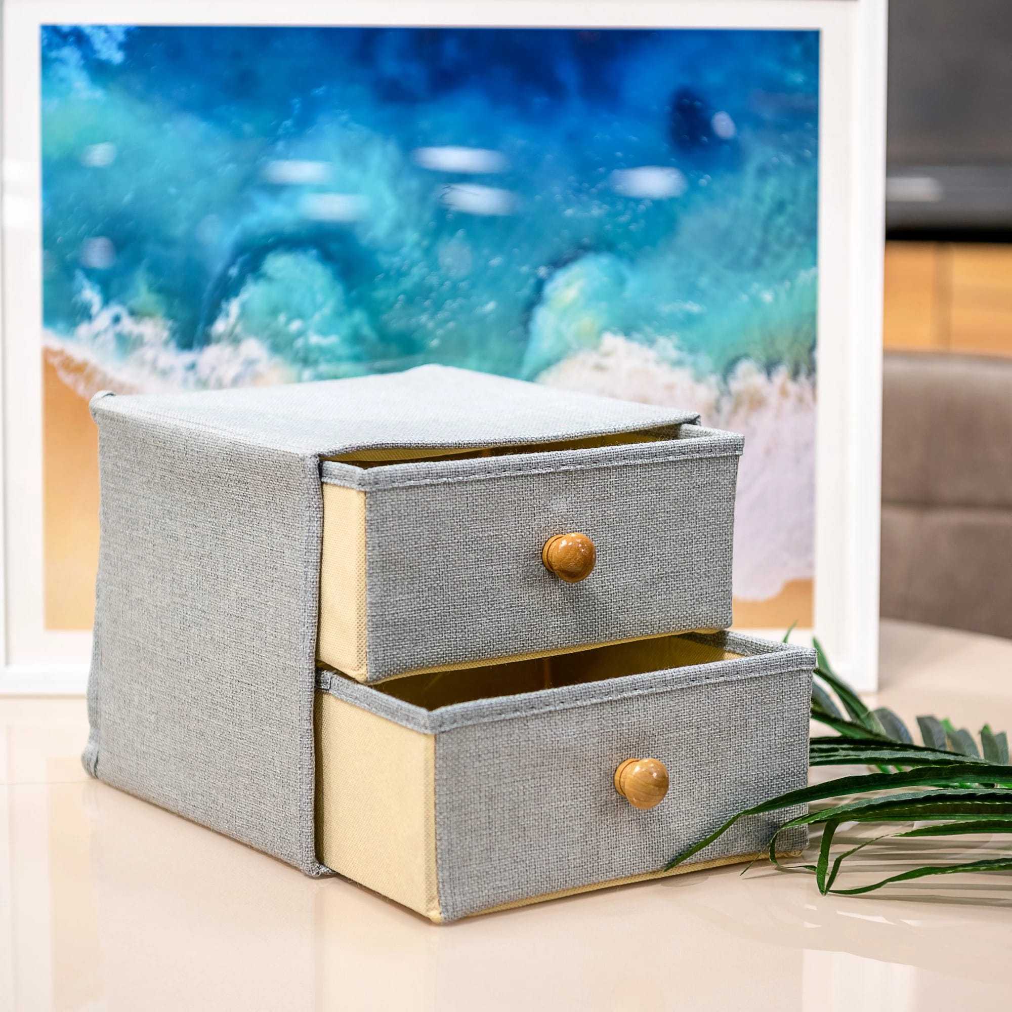 Короб для хранения 2 выдвижных ящика 22х22х20,5 см "Франческа", цвет серо-голубой 3692707, норма - фото 3