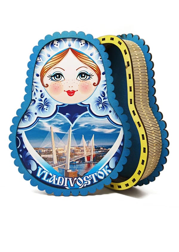 Шкатулка "Матрешка" гжель (фанера, печать), норма - фото 1