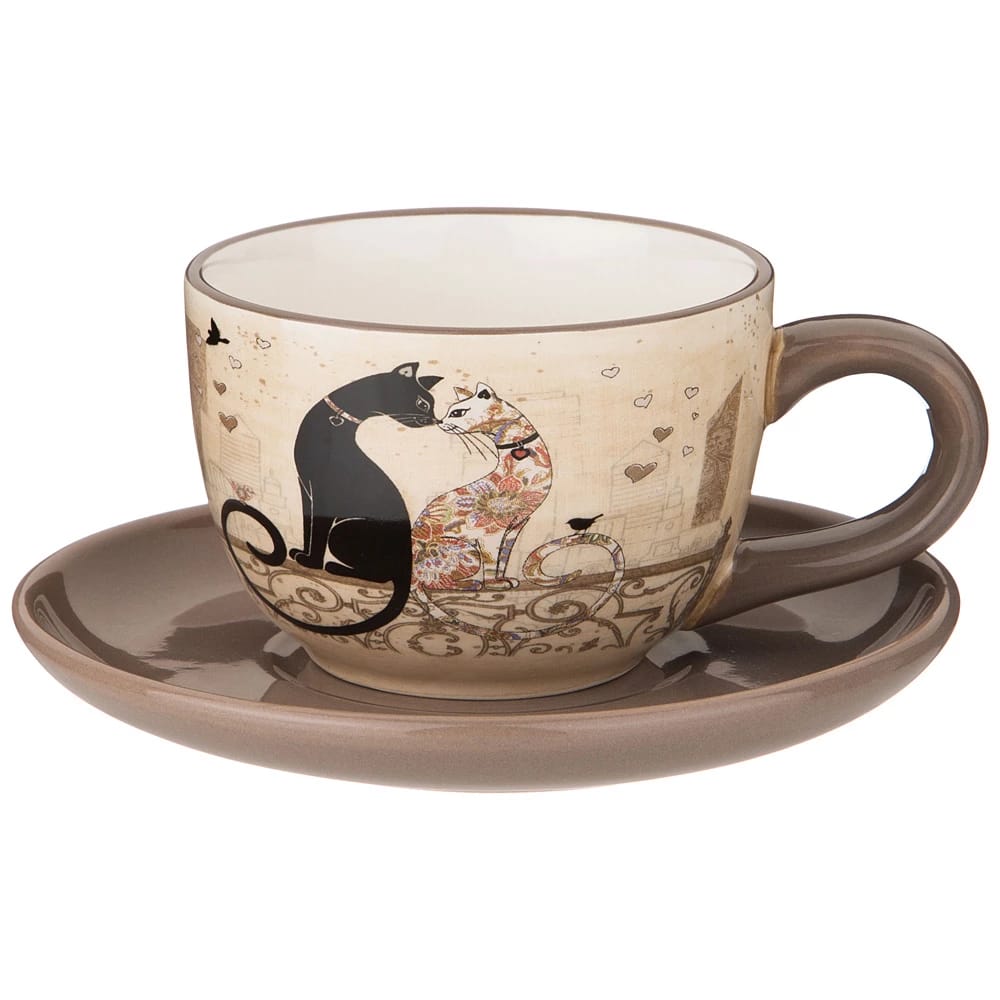 Чайная пара "Парижские коты" 15*15*7 см, 220 мл (кор=36наб.) (арт.358-1747), норма - фото 1