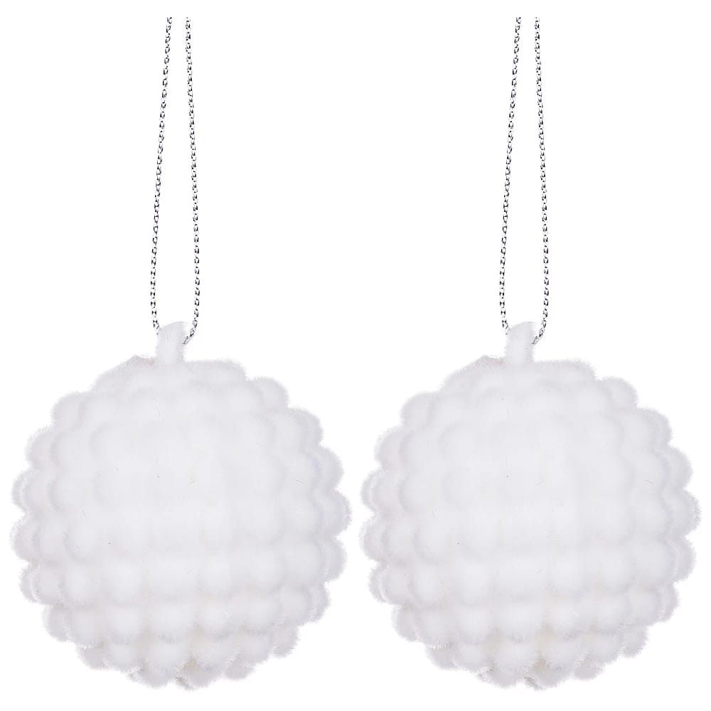 Набор игрушек ёлочных "Шар велюр" 2шт. 5 см, цвет: белый (кор=36 наб.) (арт.866-116), норма - фото 1