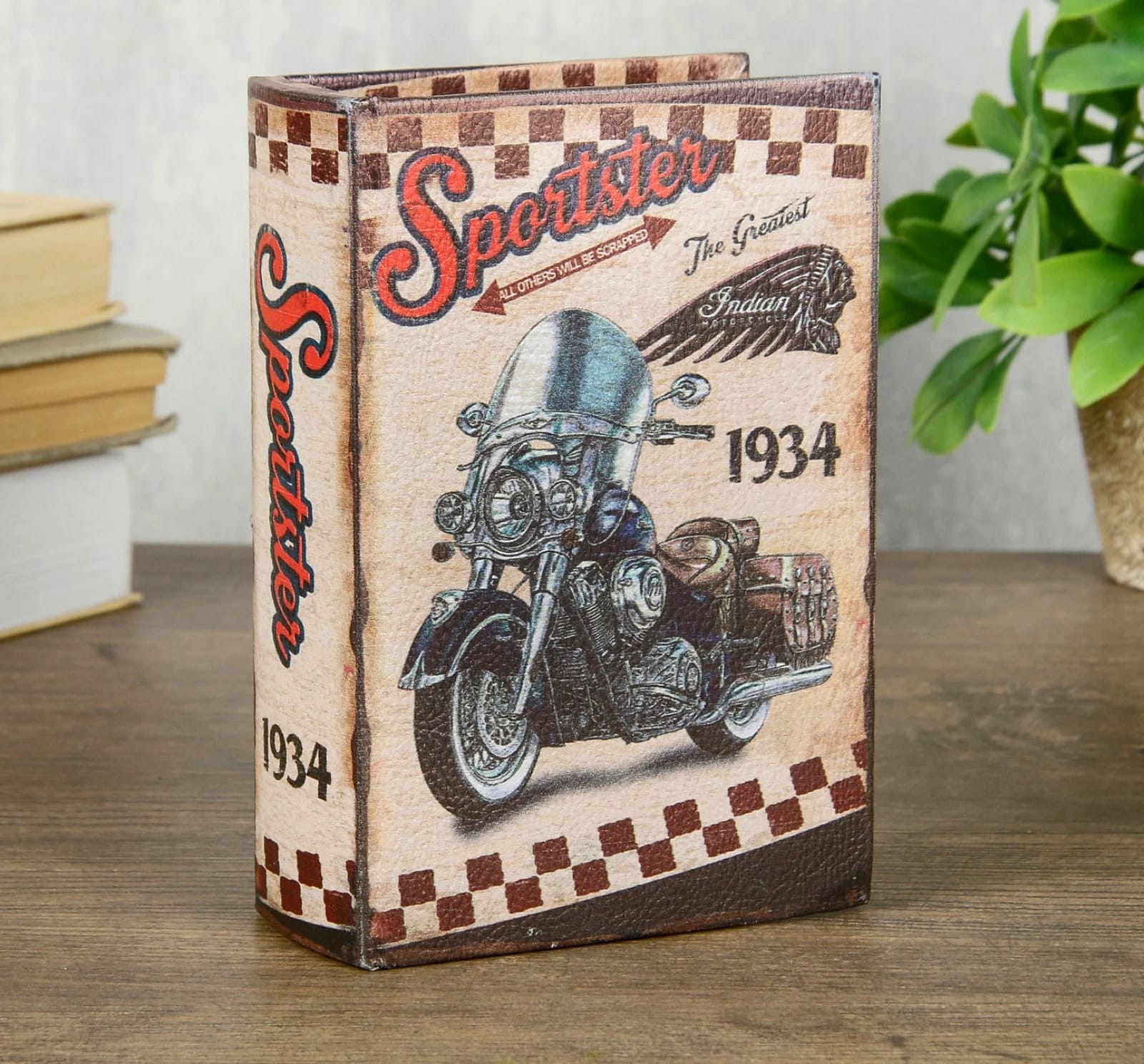 Шкатулка-книга "Быстрый мотор" 16х11х4,5 см, кожзам, дерево 4060593, норма - фото 1