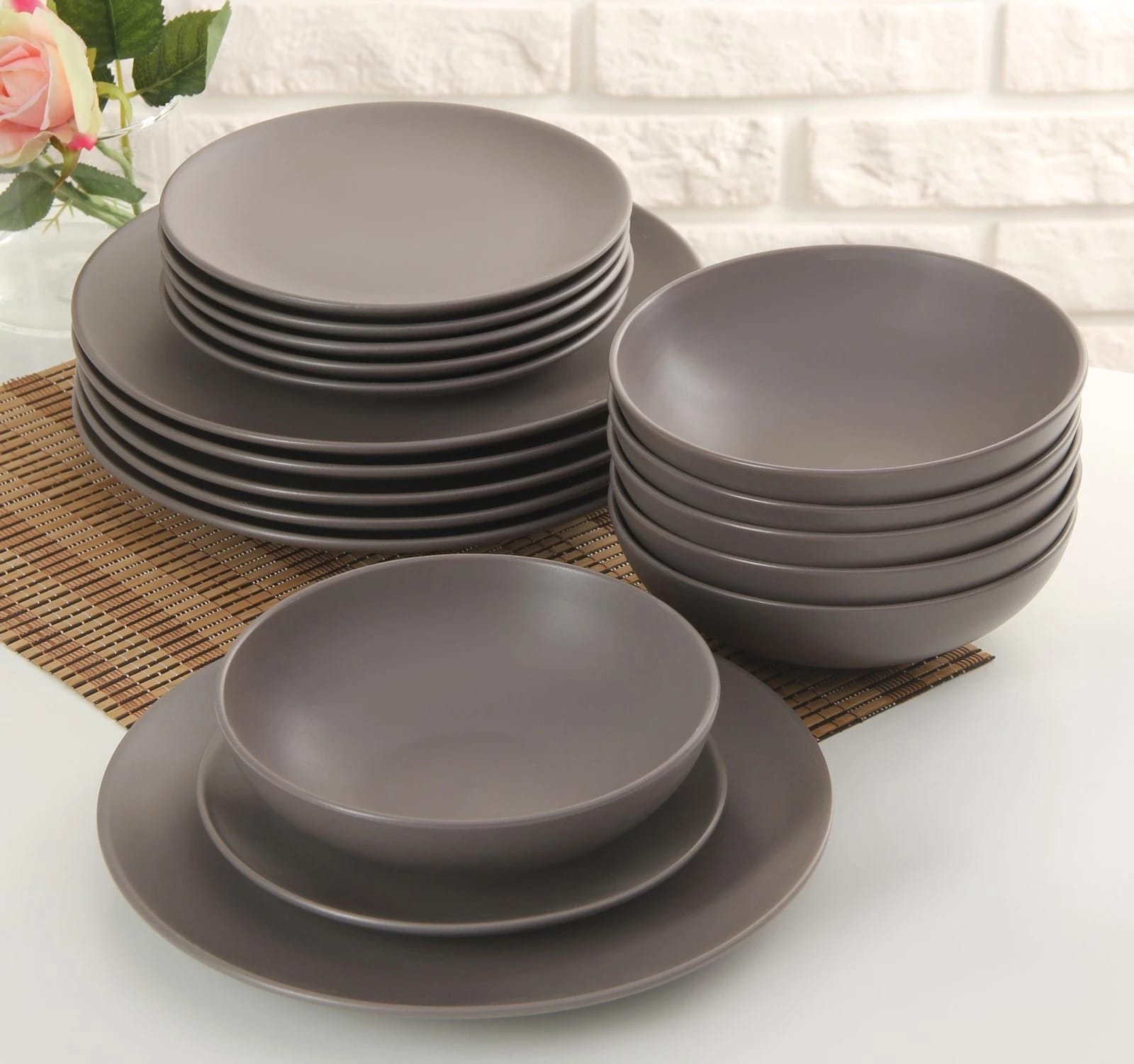 Набор столовый "Пастель" на 6 персон 18 пр., коричневый 2681904, норма - фото 1