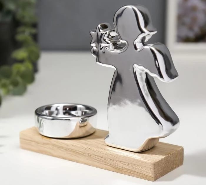 Подсвечник "Ангел со звездой" 13х4,2х13,5 см, серебро 4822416, норма - фото 1