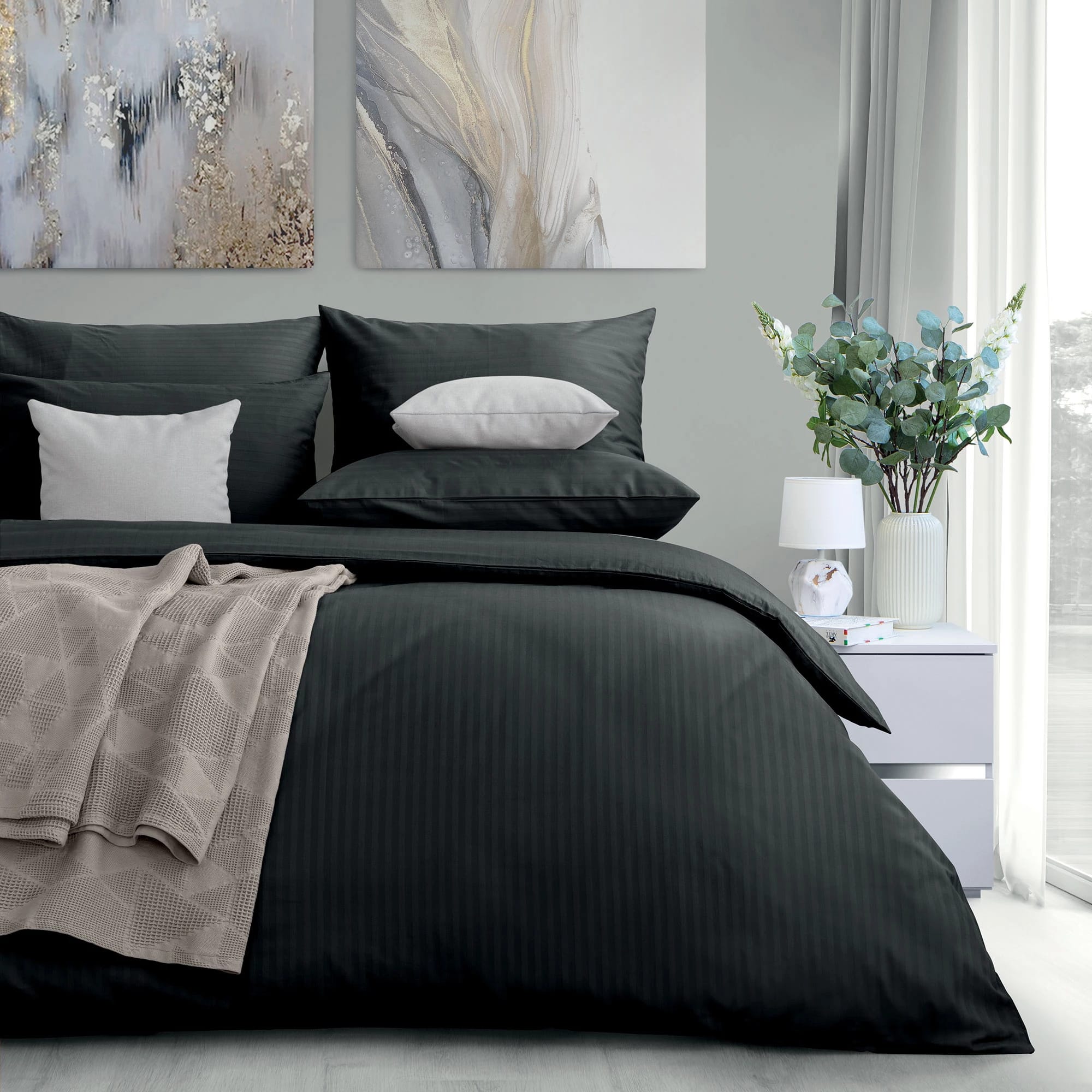 Простыня на резинке 200/200 "Verossa" Stripe черный 70005 ST13 01, норма - фото 2