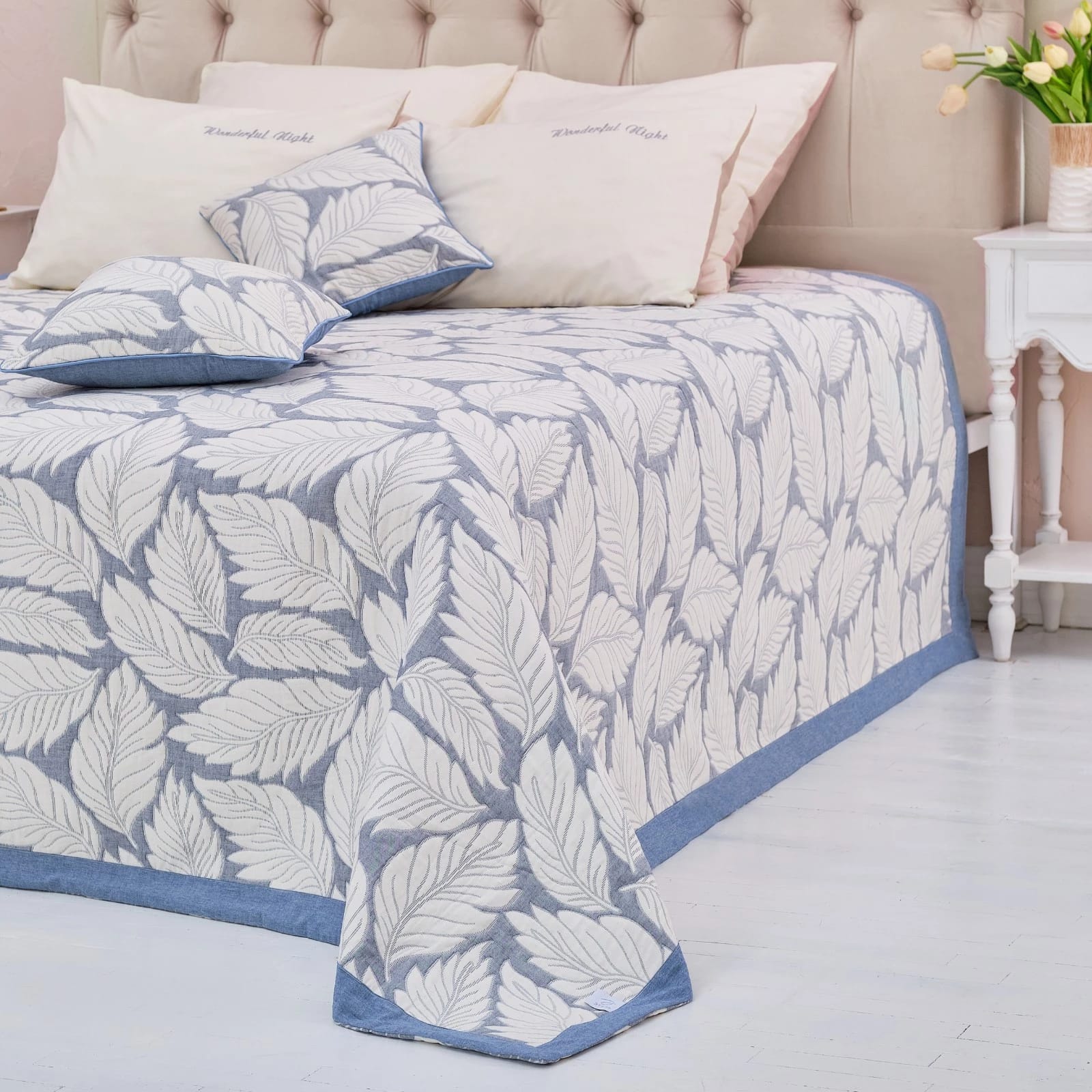 Покрывало "Этель" "Листопад" 180*240 см, цв.синий, 100%хлопок, 300гр/м2 7548518, норма - фото 1