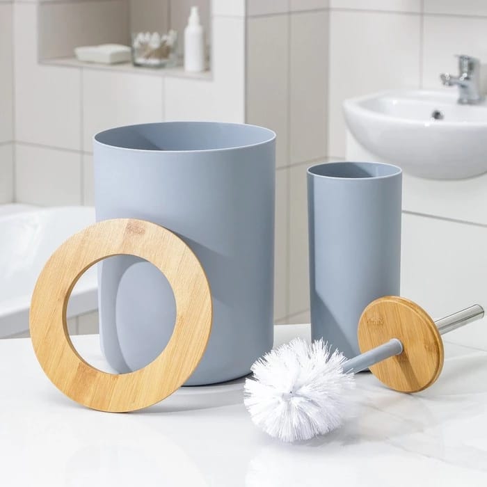 Набор для ванной "Вуди" 6 предметов (мыльница, дозатор, 2 стакана, ерш, ведро), цвет серый  7365454, норма - фото 2