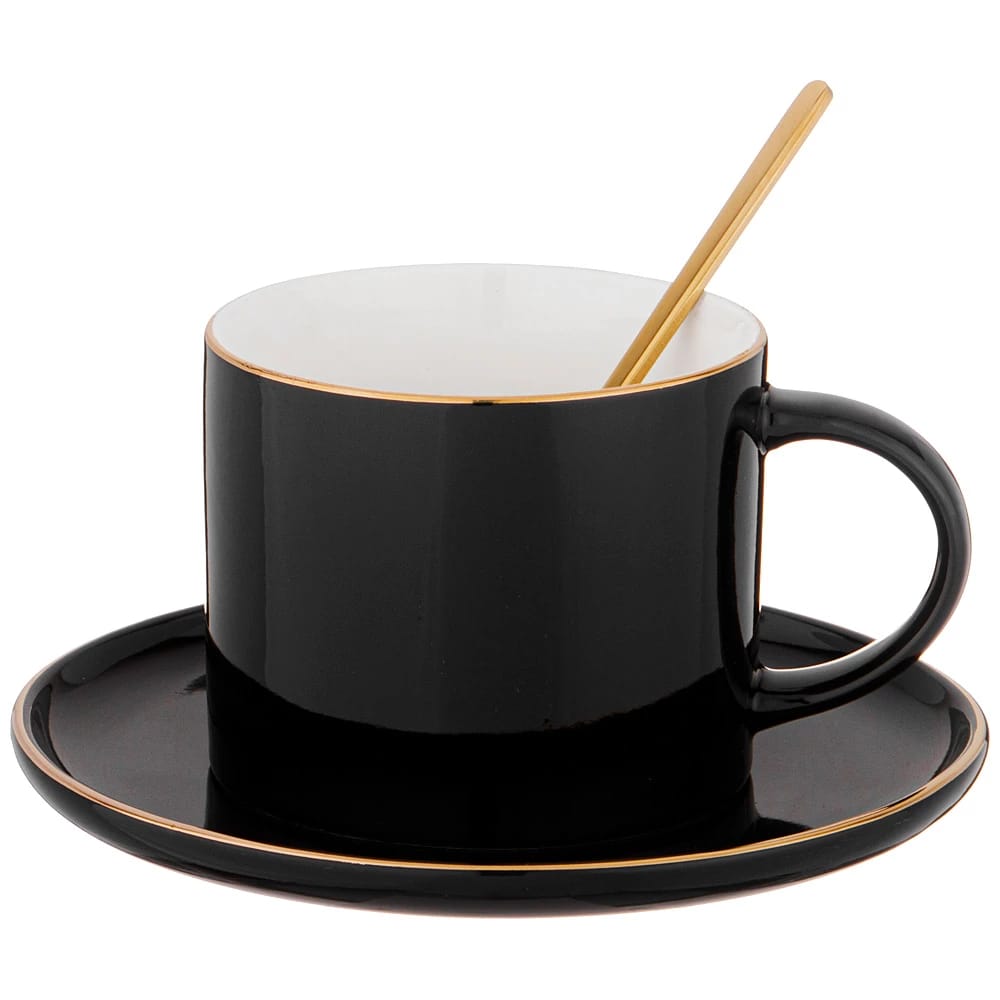 Чайная пара Lefard "Break time" 250 мл с ложкой, чёрная (кор=24наб.) (арт. 756-248), норма - фото 2