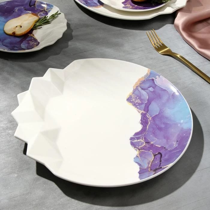 Тарелка "Мрамор" 27 см, бело-синяя  6776520, норма - фото 1