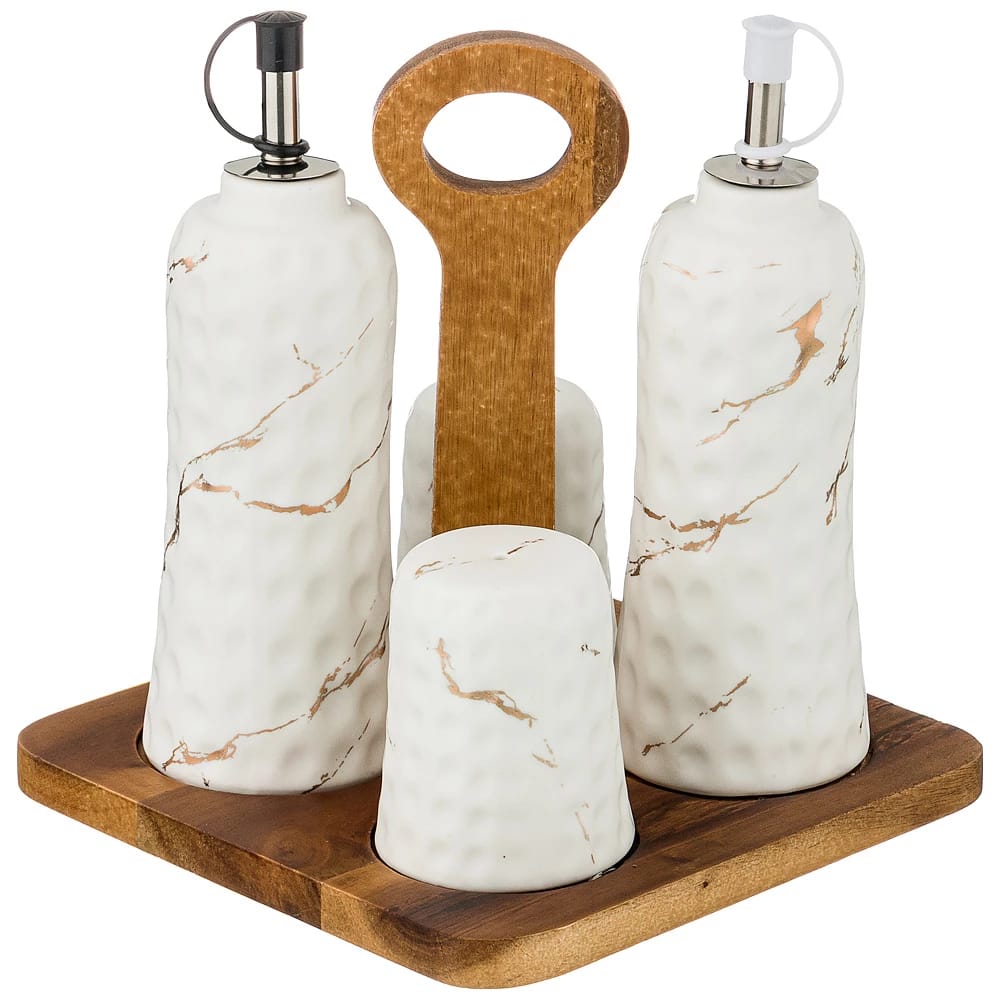 Набор для специй 4 пр.на деревянной подставке колл. "Золотой мрамор"  white соль/перец 5,8* (арт. 412-117), норма - фото 1