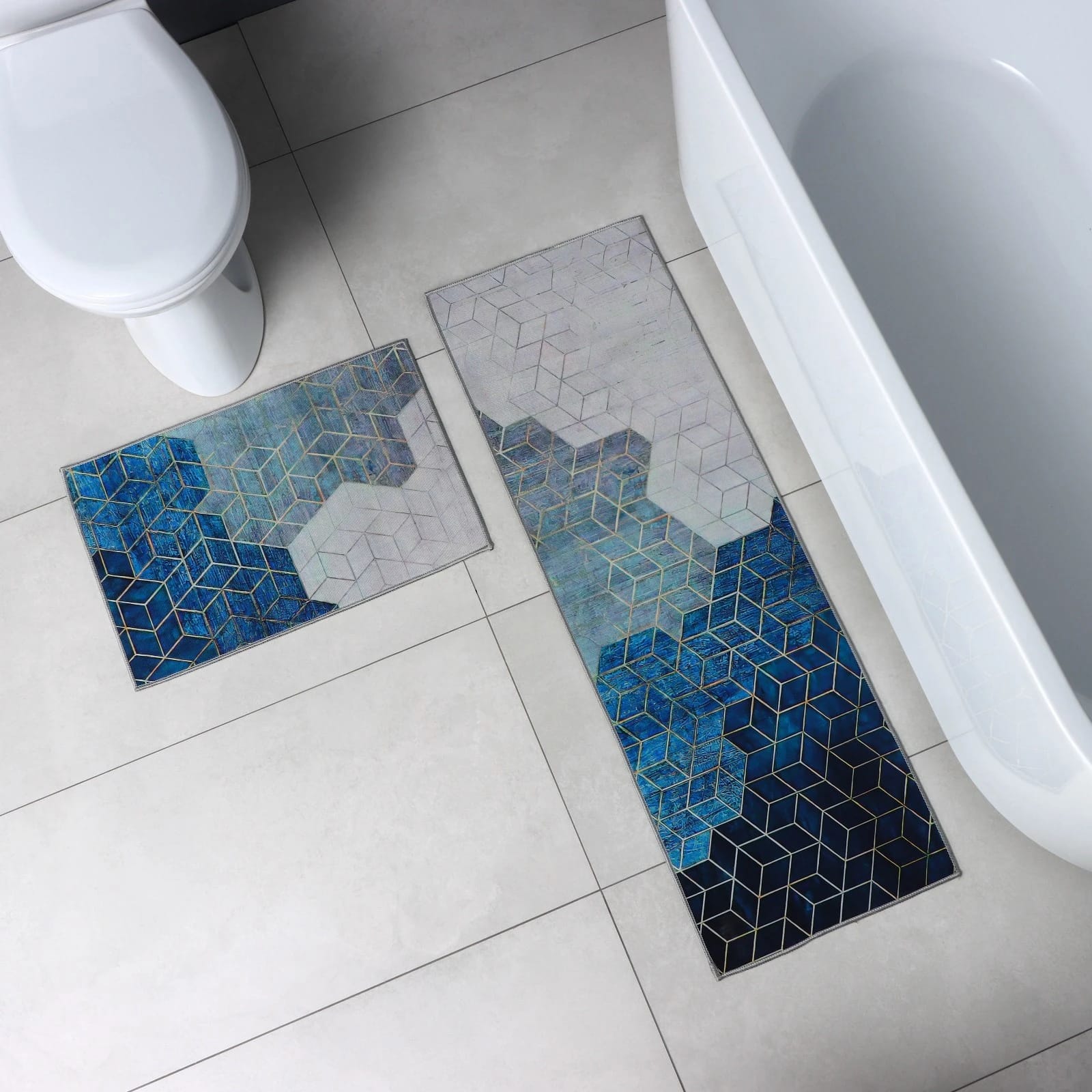 Набор ковриков для ванны и туалета "Галелео" 2 шт 45х120, 40х60 см  цвет синий 6847635, норма - фото 2